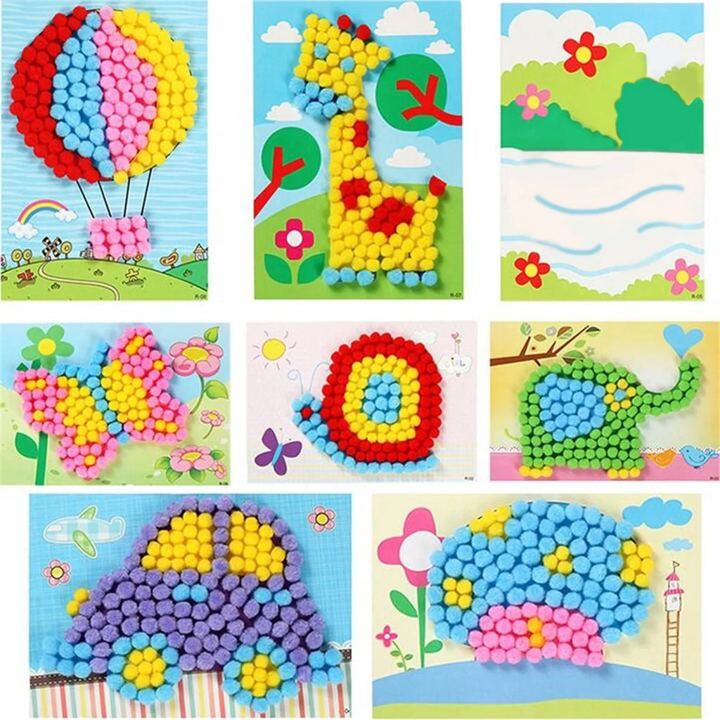 Kids Plush Ball Painting Sticker DIY Craft Kit – 2 Pcs Set
