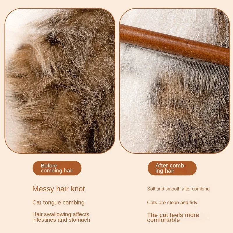 Fine Tooth Cat Comb – Wood & Stainless Steel Pet Grooming Tool