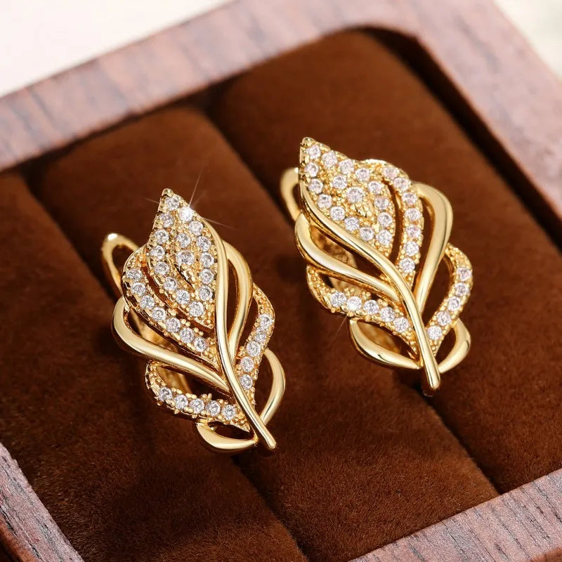 Huitan Gold Leaf Hoop Earrings | Cubic Zirconia Women's Jewelry