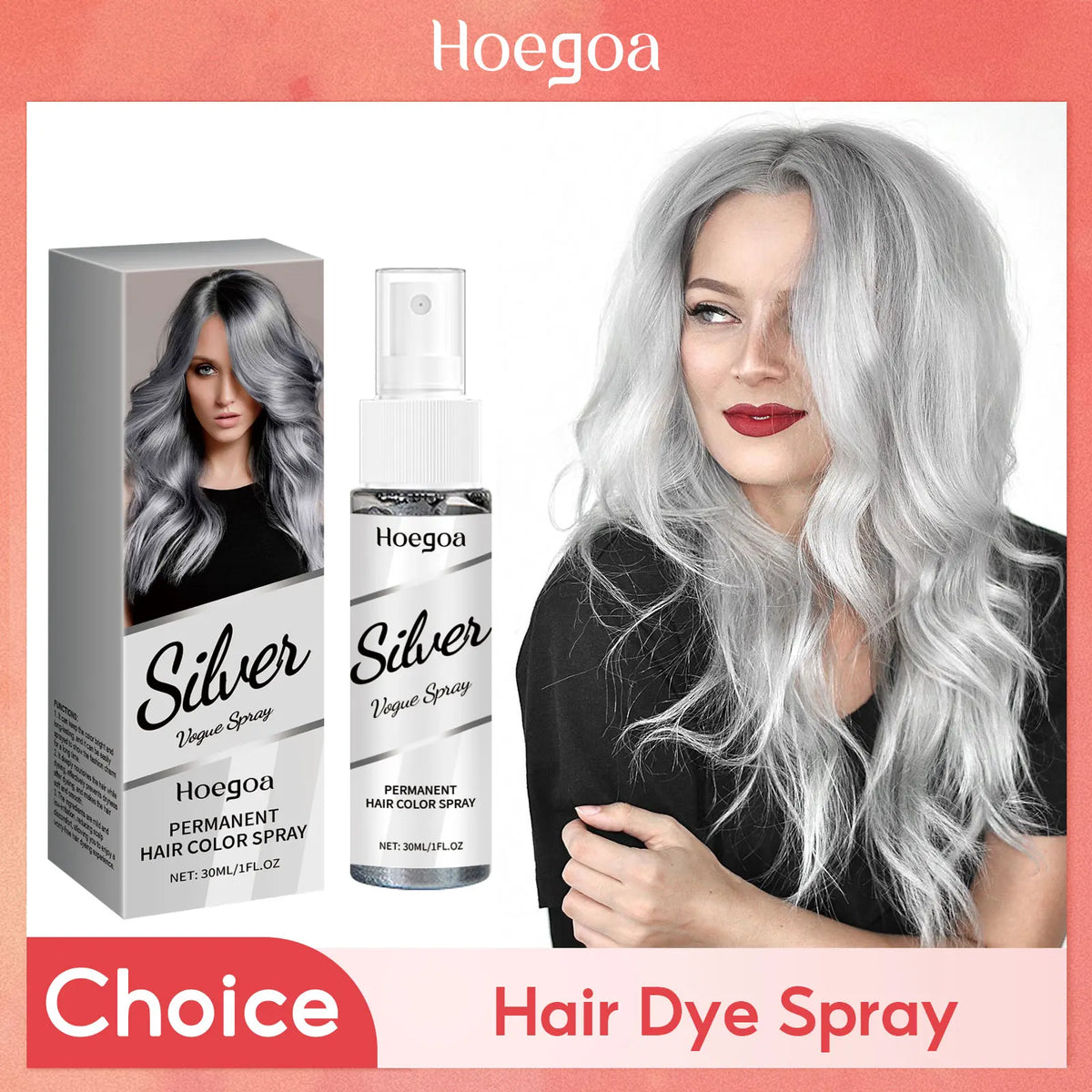 HOEGOA Temporary Gray Hair Spray – Smoky Silver, Washable