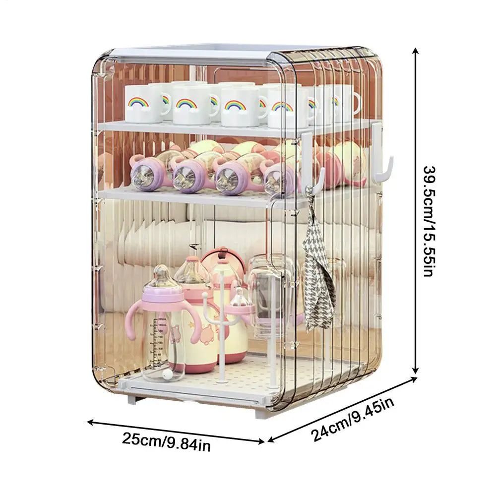 Baby Bottle Storage Organizer Toddler Cutlery Clear Dustproof Holder