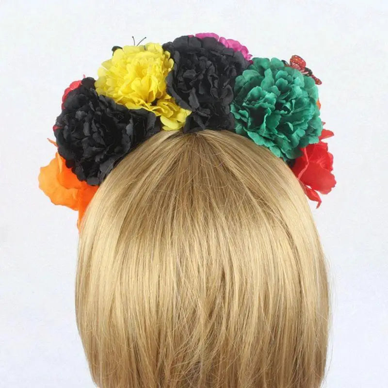 Halloween Colorful Peony Flower Headband Fairy Butterfly Mexican