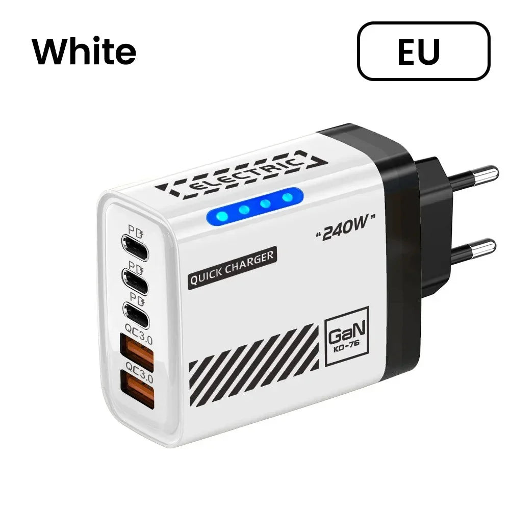 240W GaN 5-Port USB-C Wall Charger PD & QC3.0 with LED