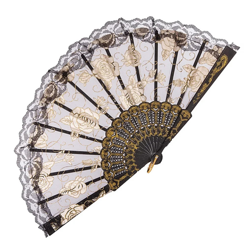 23 Colors Lace Cloth Spanish Fabric Silk Folding Hand Held Dance Fan