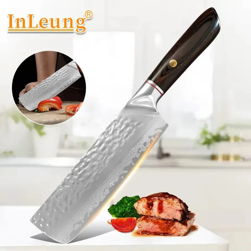 Damascus Steel Cleaver Knife – Sharp Wood Handle Chef Knife