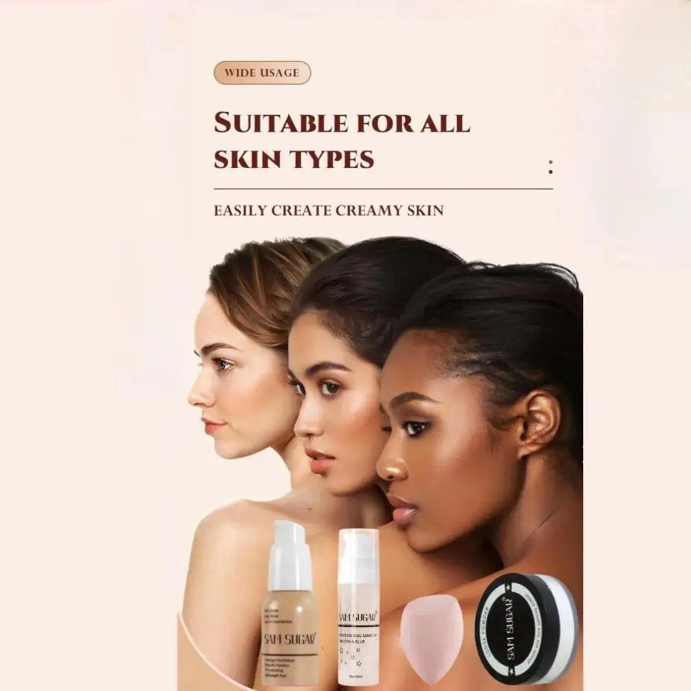 SAM SUGAR Makeup Base Set – Primer, Foundation & Loose Powder