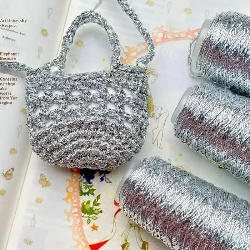 200M Silver Silk Yarn – Shiny Crochet & Knitting Thread Roll