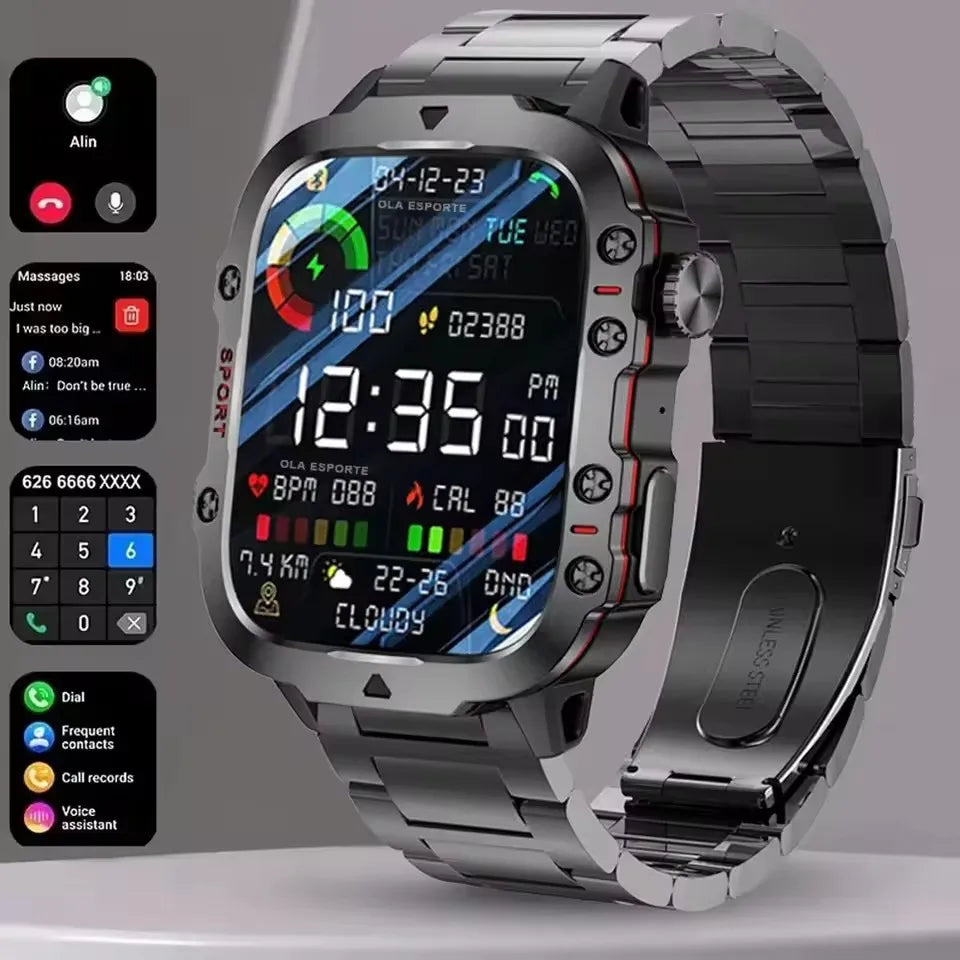 Military Smart Watch – BT Calling, Fitness & Health Tracker