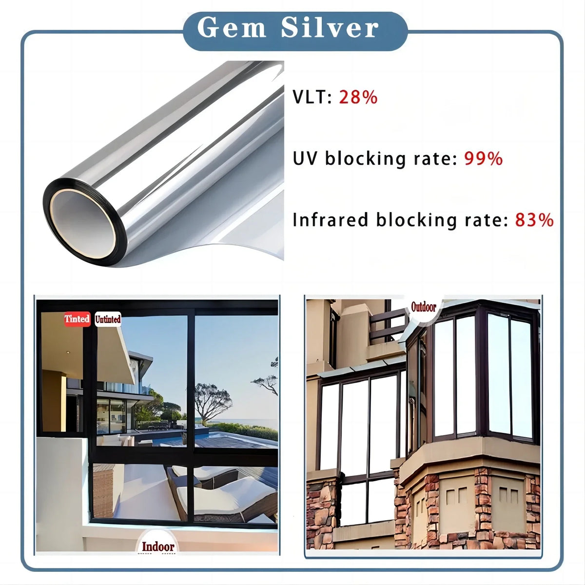 Window Privacy Film One Way Daytime Self-adhesive Vinyl Sun Blocking
