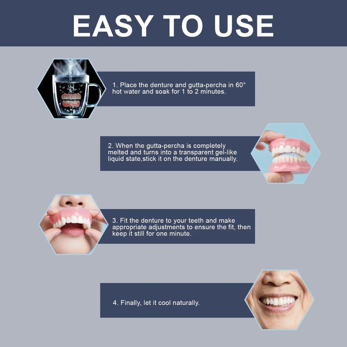 Temporary Cosmetic Dentures Full Set | Moldable Resin Smile Kit