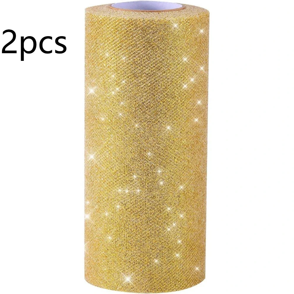 Gold Glitter Tulle Roll – 6" x 25 Yds Shimmer Mesh Ribbon