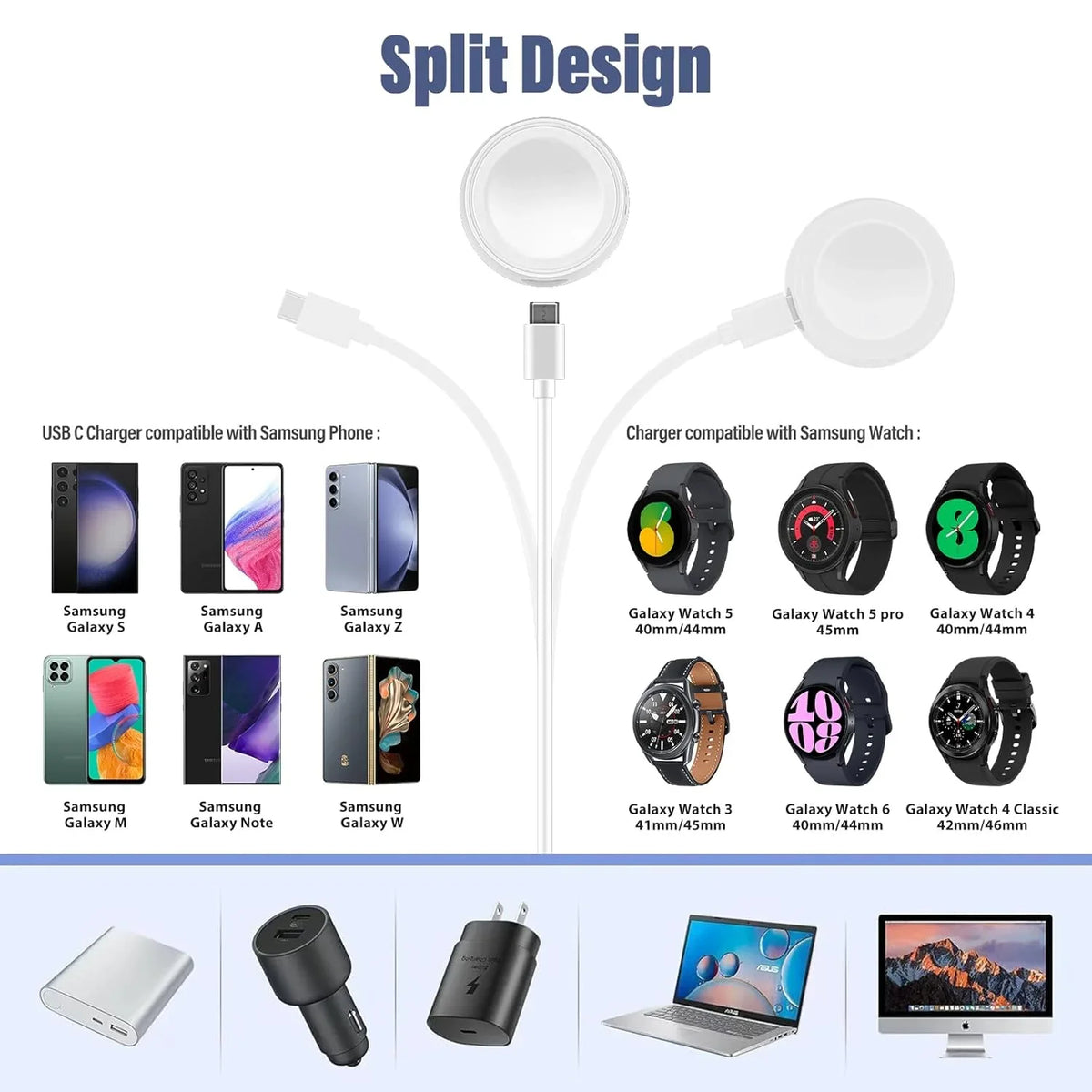 Samsung Galaxy Watch USB Charger – Fits Watch 8/7/6/5/4/Active