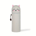 2-in-1 Expandable Silicone Cute Pencil Case Cat Design Desk Organizer