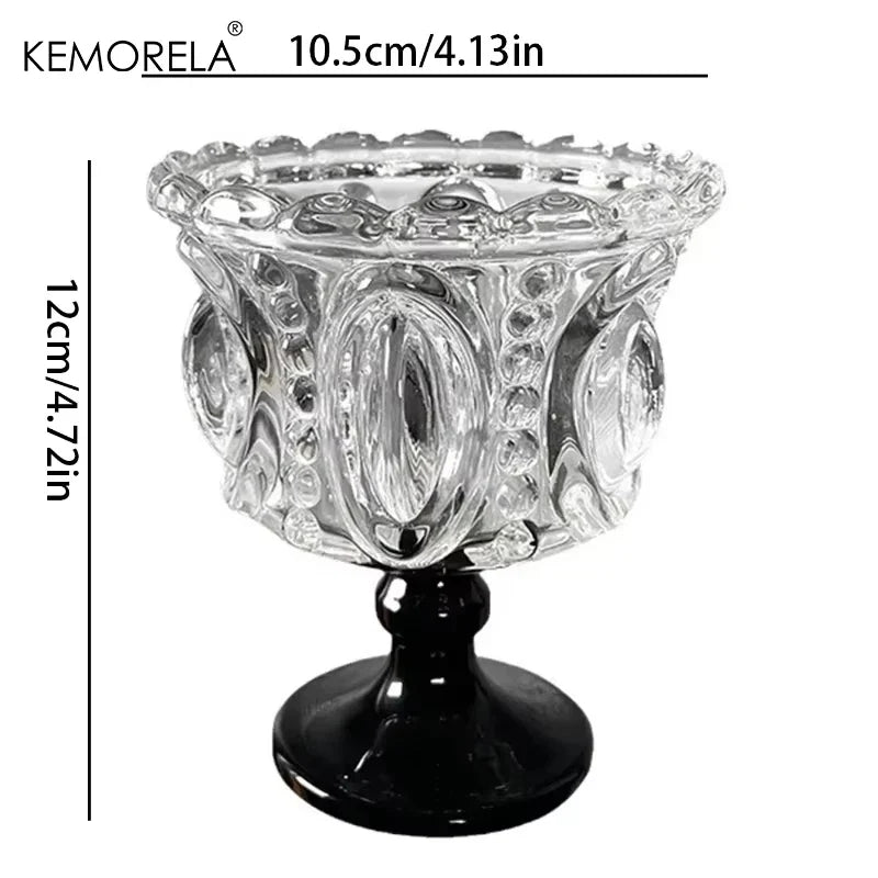KEMORELA Retro Embossed Black Crystal Goblet | Whiskey & Dessert Glass