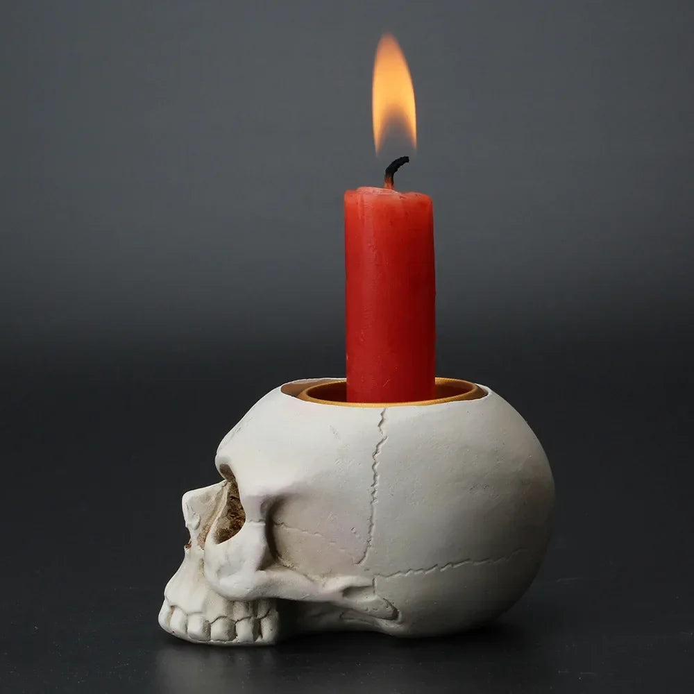 Halloween Skull Hand Candlestick Holder – Resin Skeleton Decor