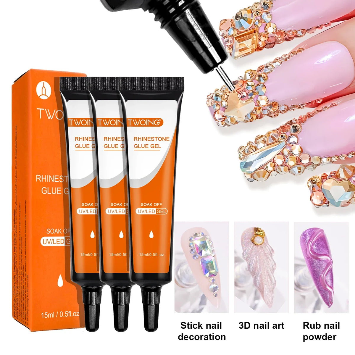 TWOING Rhinestones Glue Nail Gel Poloish Manicure Transparent Art