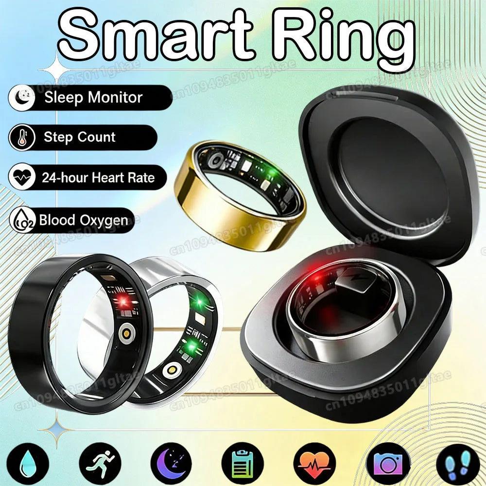 R09 Smart Ring Men Women Charging Case Heart Rate Blood Oxygen Skin