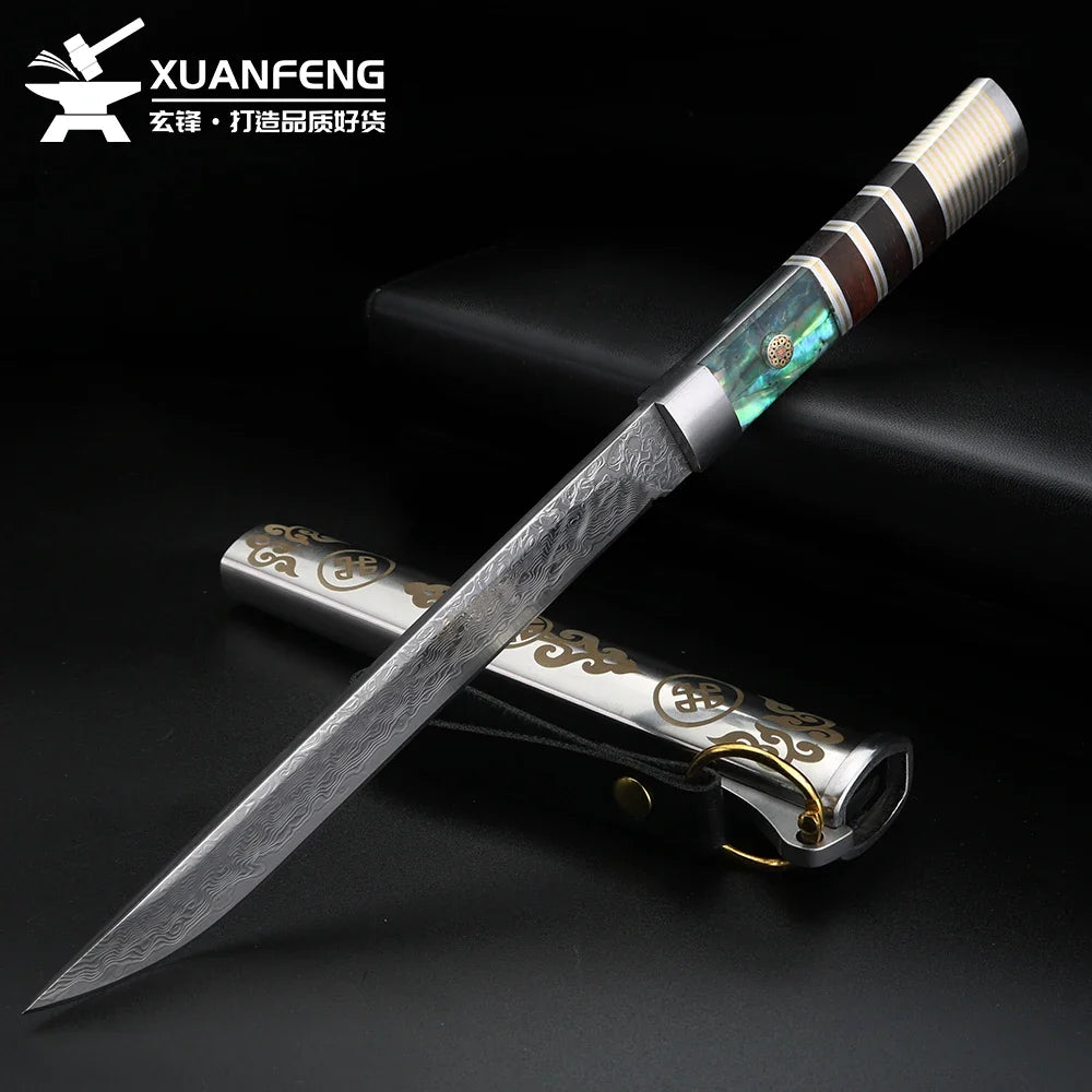 XUAN FENG Damascus Steel Fruit Knife with Wood Handle & Sheath