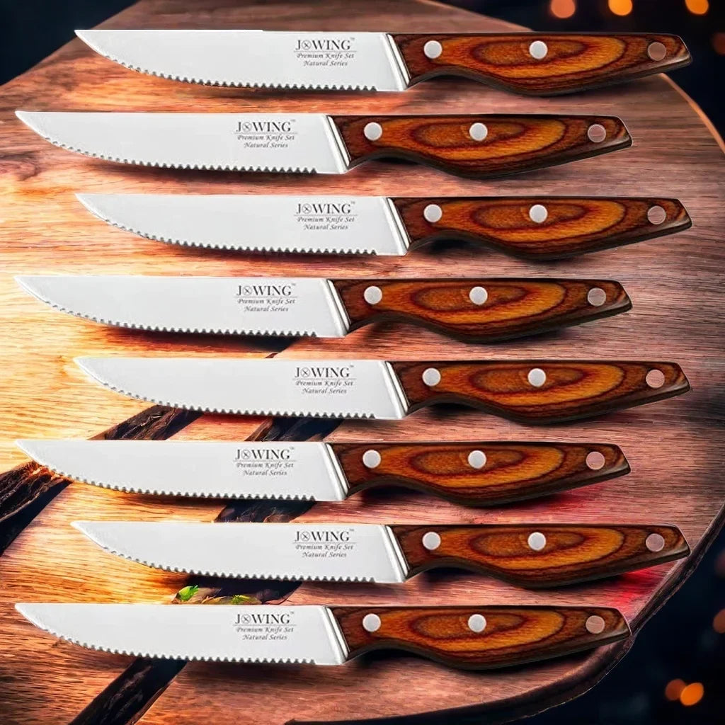 Serrated Steak Knife Set – Mahogany Handle Stainless Steel