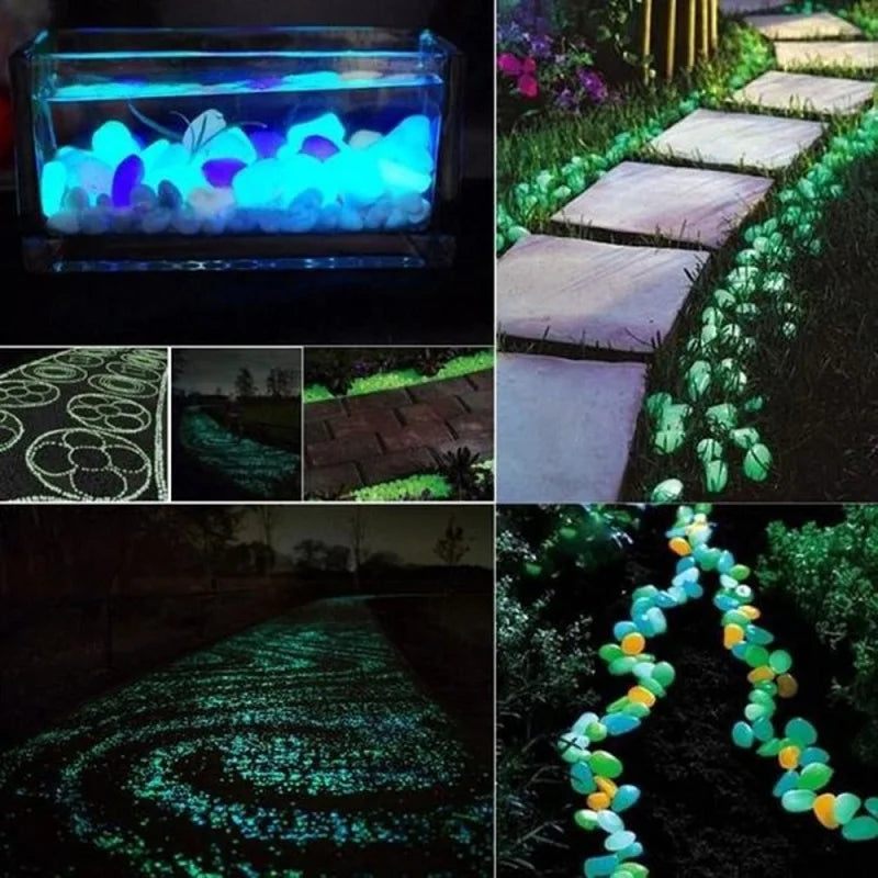 100 Glow in the Dark Pebbles – Luminous Garden & Aquarium Stones