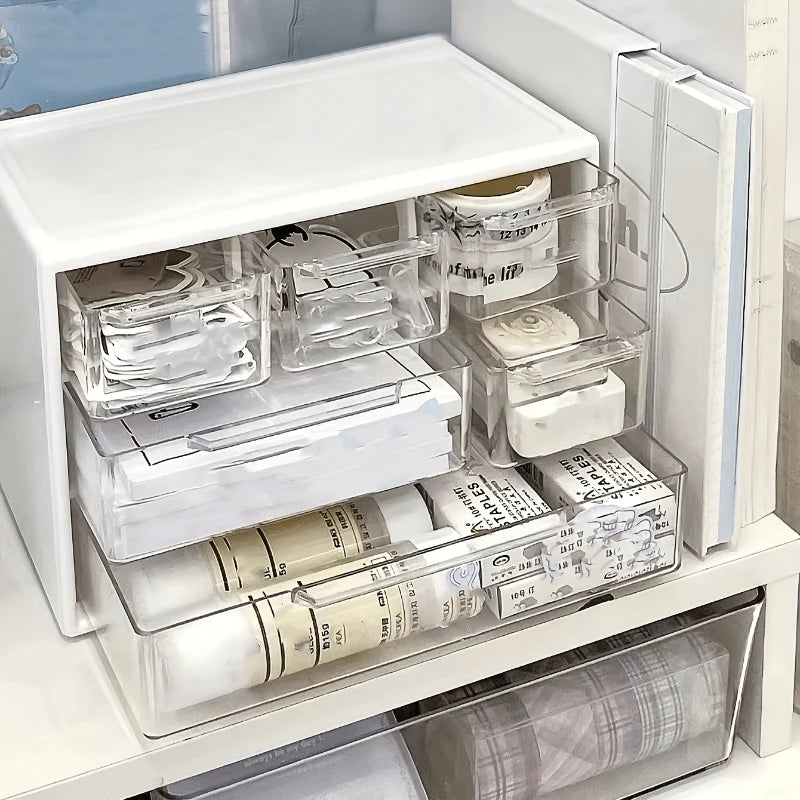 Dustproof Clear Plastic Desktop Storage Box Drawers Transparent Mini