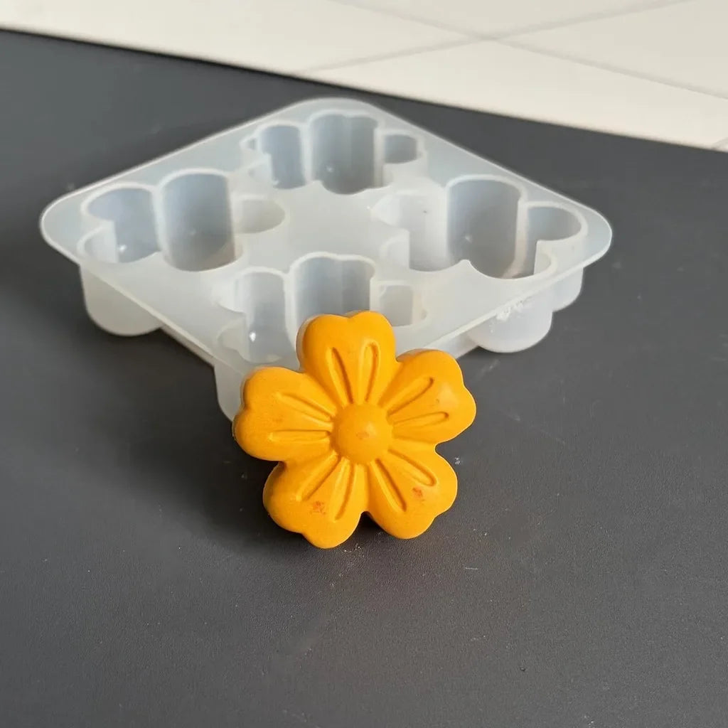 4-Cavity Mixed Flower Silicone Mold 3D Sakura Sunflower Chrysanthemum