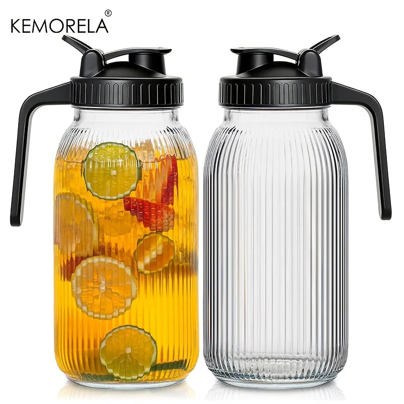 KEMORELA Glass Mason Jar Pitcher Set of 2 – Pour Spout Lid