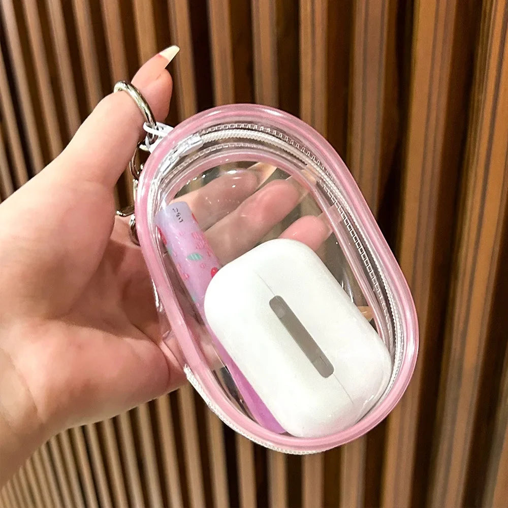Portable Mini Clear Zipper Storage Bag Keychain Cartoon Doll Children