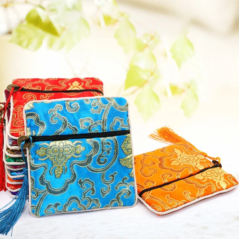 Chinese Brocade Jewelry Storage Bag Handmade Silk Embroidery Padded
