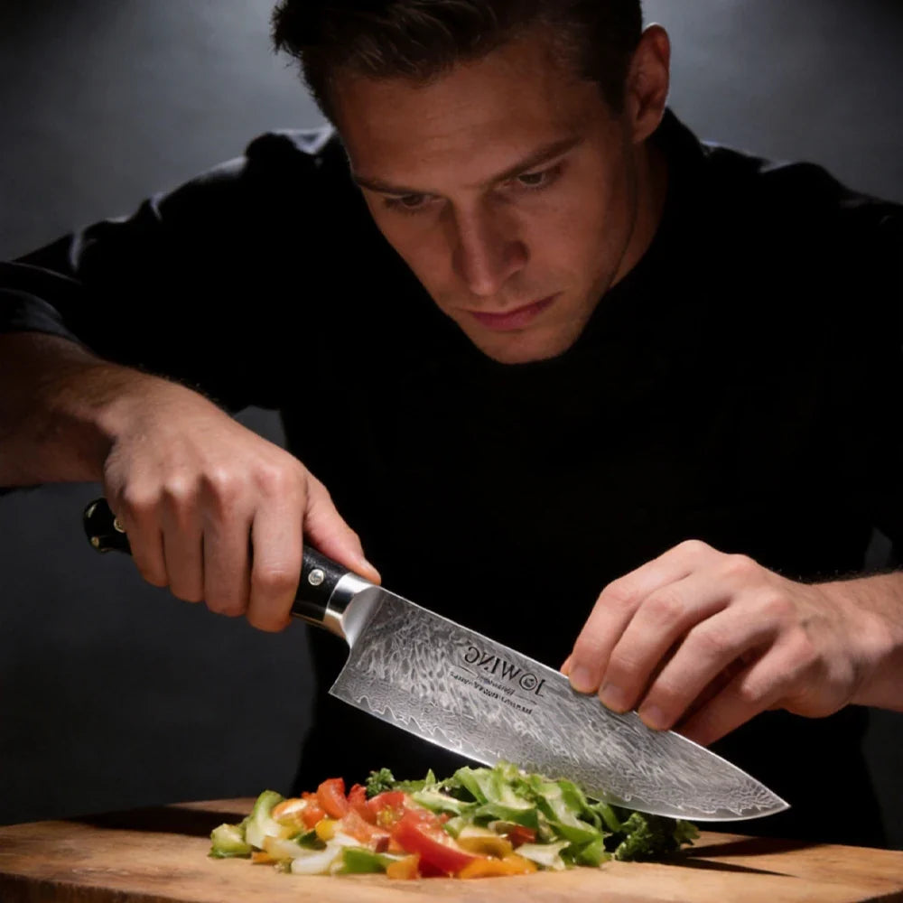 Damascus Steel Chef Knife – 8" Japanese-Style Wood Handle