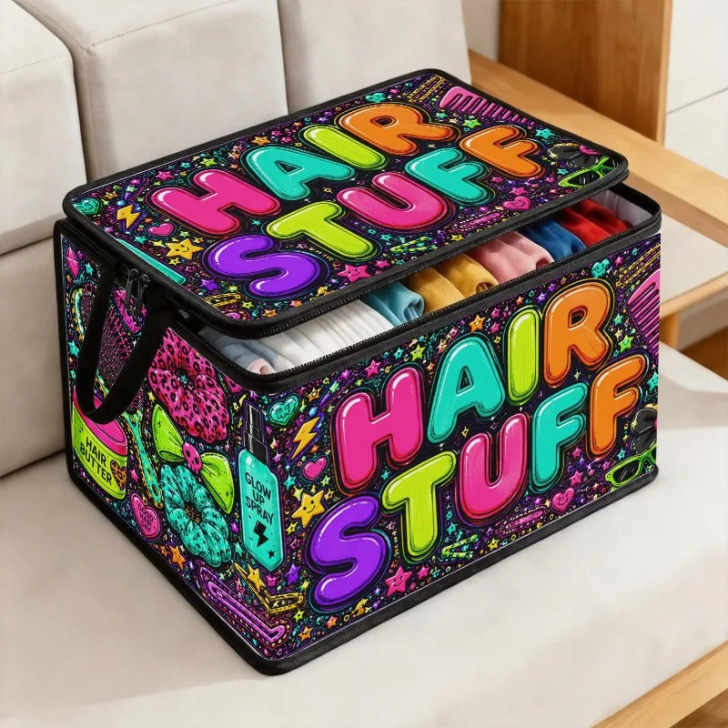 Large Foldable Zippered Storage Box – Hair Doodle Pattern