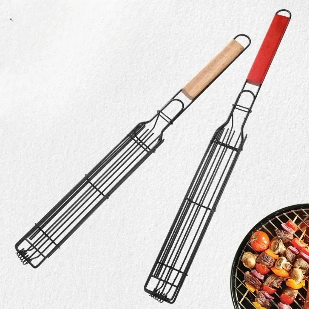 Barbecue Grill Stainless Steel Non-stick Basket Handle BBQ Roast Rack