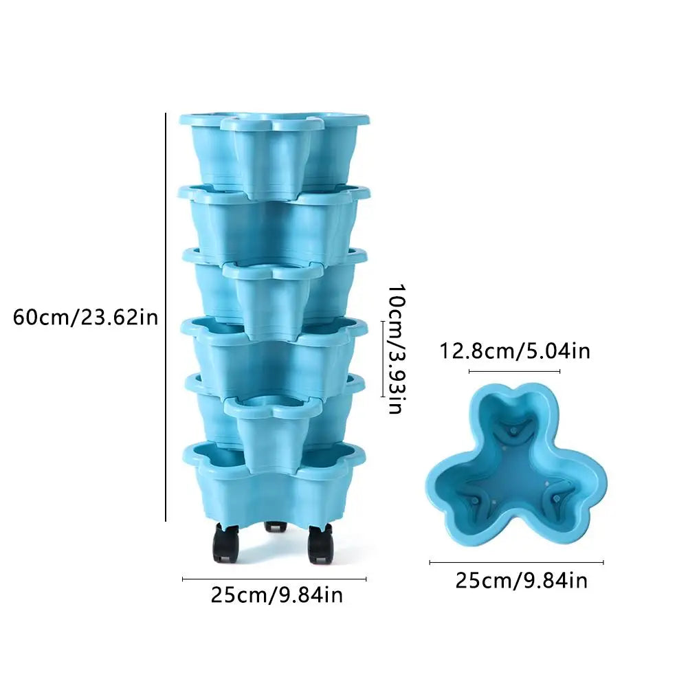 6-Tier Stackable Vertical Planter Tower with Wheels