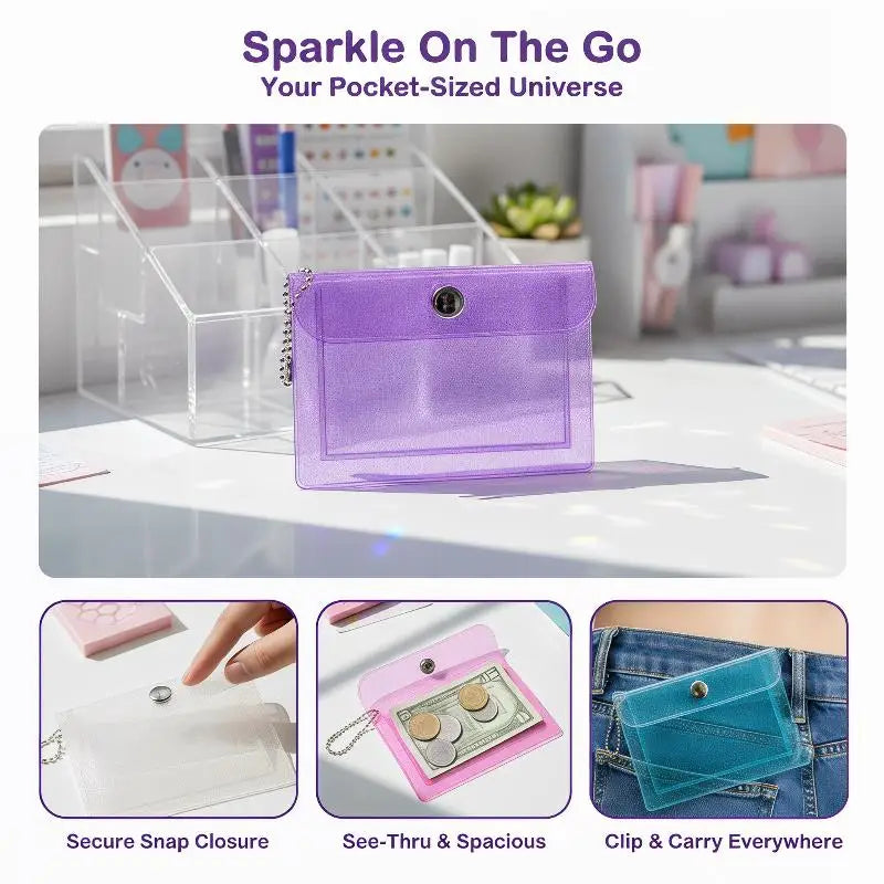 Mini Glitter PVC Clear Keychain Coin Purse & Card Wallet