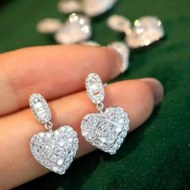 Huitan Heart Dangle Earrings – Cubic Zirconia Wedding Drops
