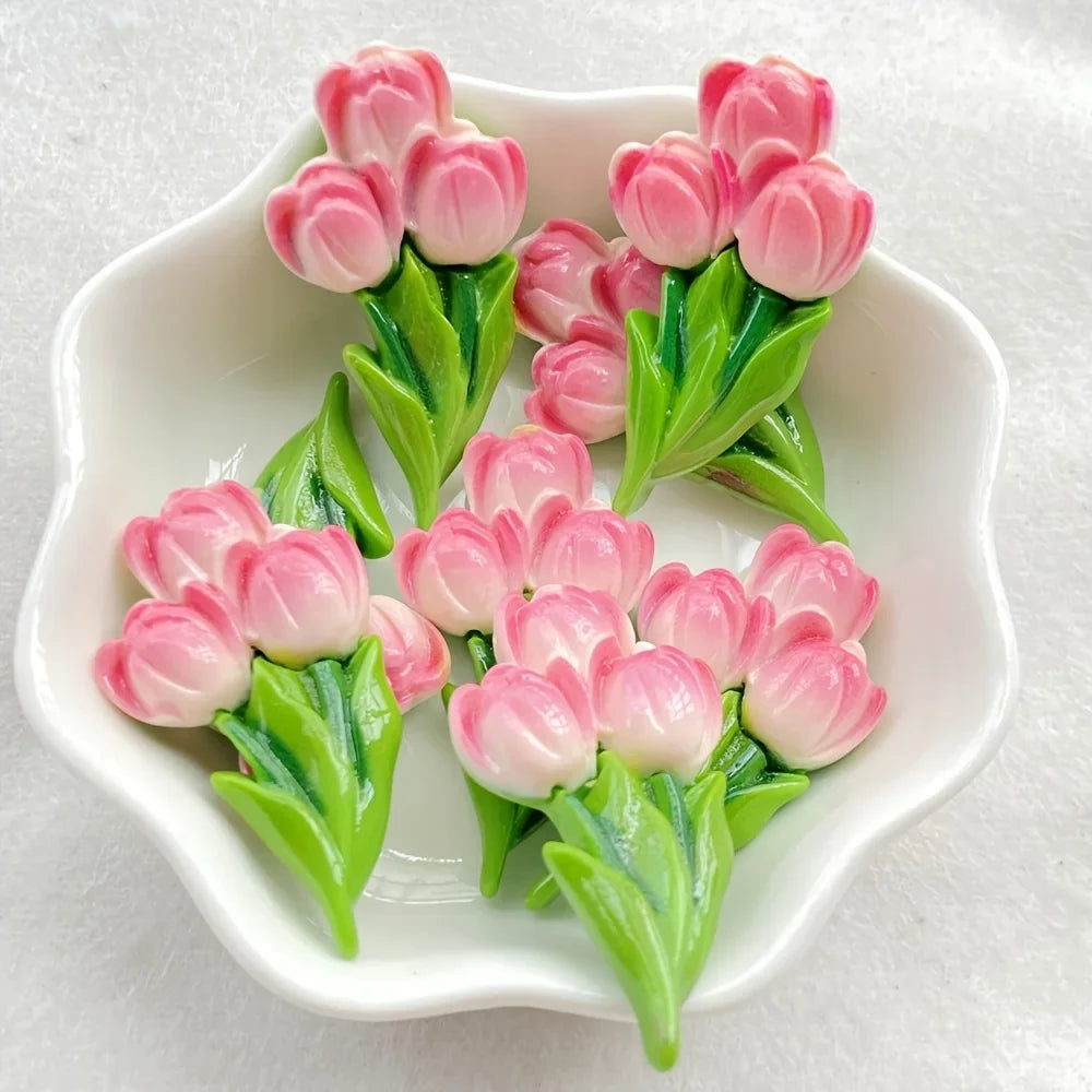 10-Piece Resin Flat Tulip Flowers for DIY Crafts & Decor