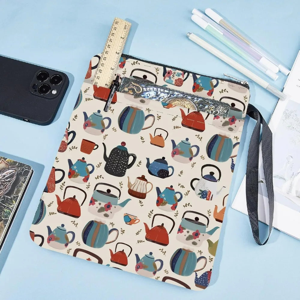 Teapot Book Sleeve – Washable Fabric Cover with Zipper Pocket