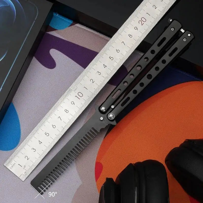 Butterfly Knife Comb – Foldable Stainless Steel Beard Grooming