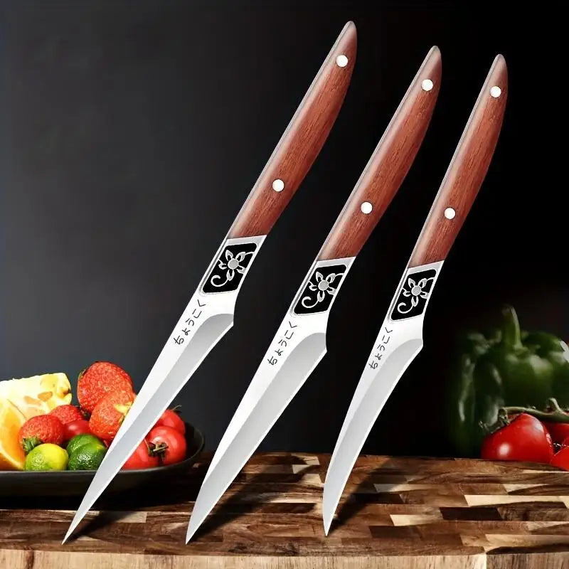 3-Piece Food Carving Knife Set – Stainless Steel & Wood Handle