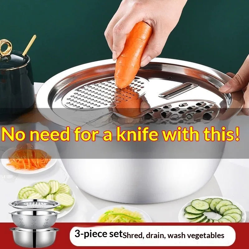 Stainless Steel Multi-functional Kitchen Grater Draining Bowl