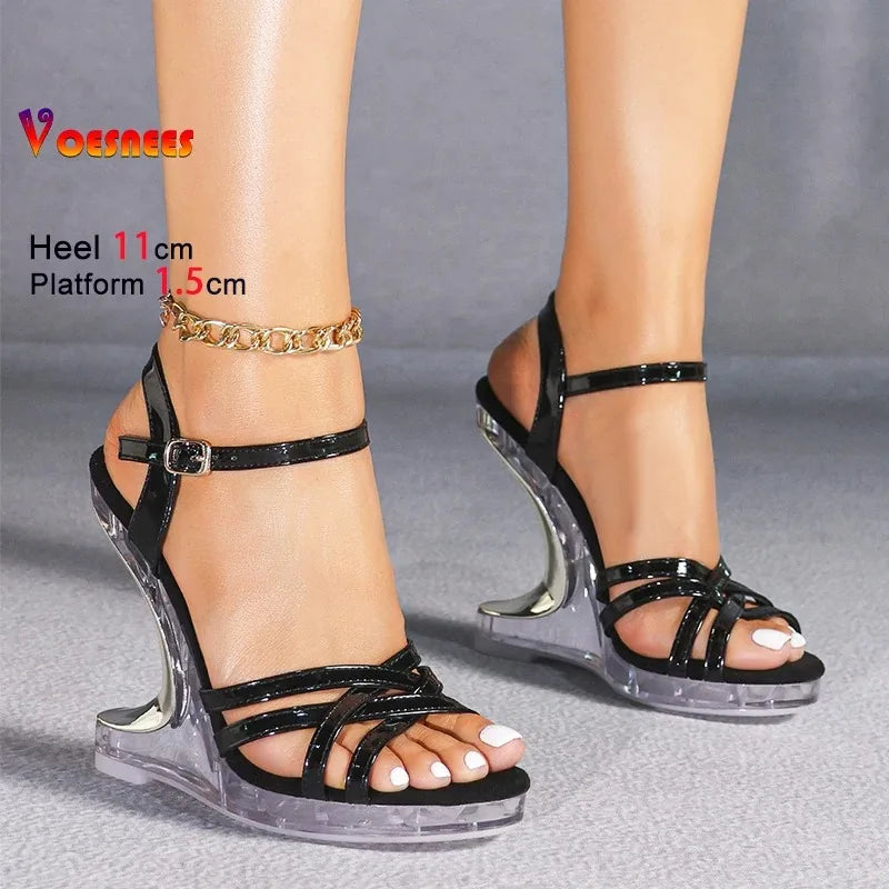 Women's Clear Wedge Platform Sandals – 11cm High Heel Party