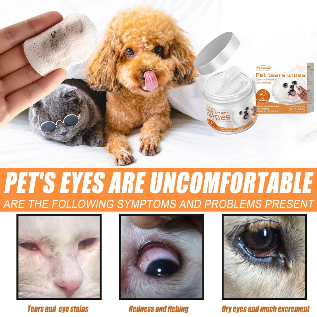 Pet Eye Wipes – Tear Stain Remover for Dogs & Cats 60 Pads