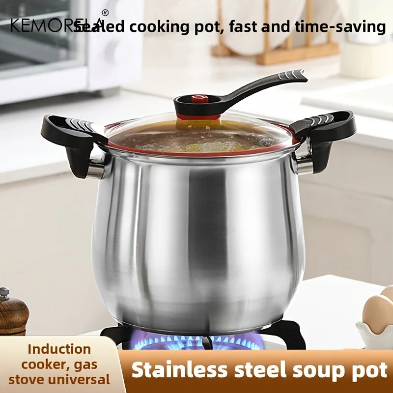 KEMORELA 22cm Stainless Steel Stockpot with Glass Lid