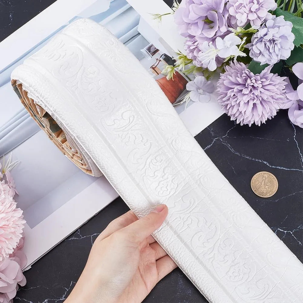 Peel & Stick Flexible Foam Wall Trim – 3D White Molding 88"