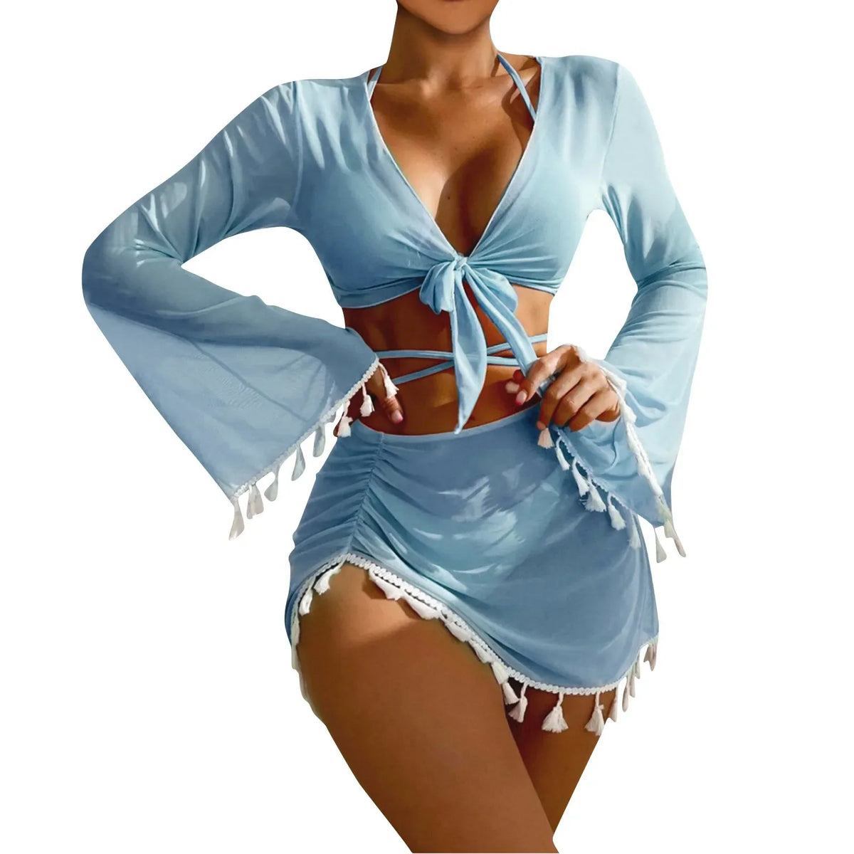 Women's 4-Piece High Waist Bikini Set with Cover-Up Skirt