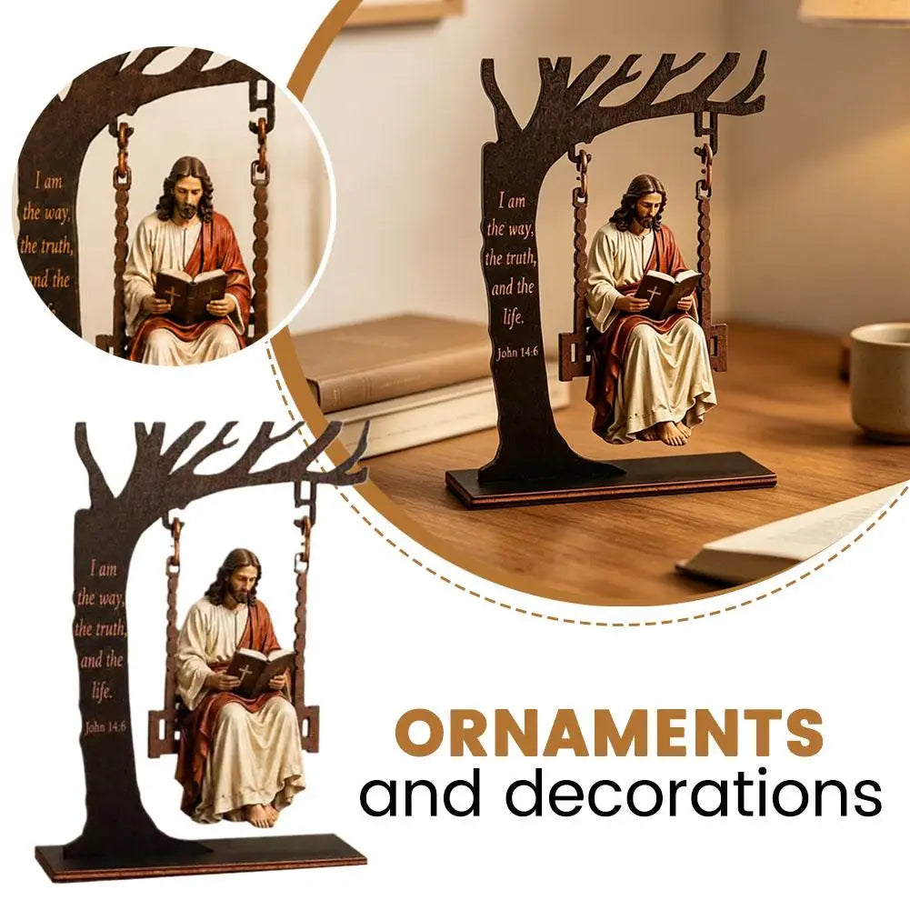 Jesus Swing Figurine – Christian Wooden Ornament John 14:6