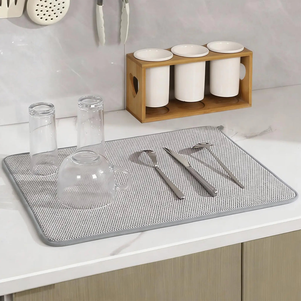 Large Microfiber Dish Drying Mat – Non-Slip Kitchen Counter Pad