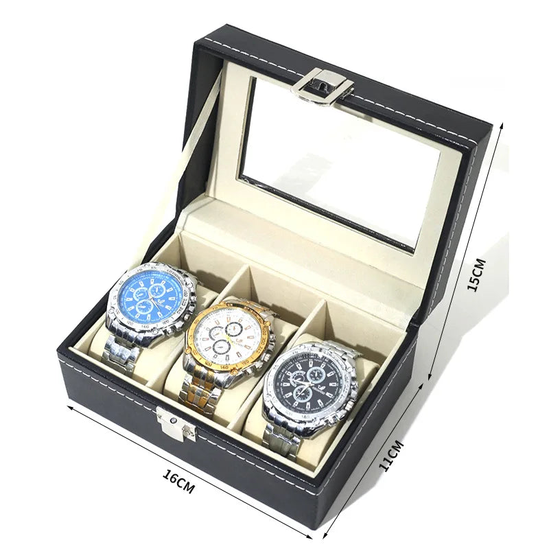 3 6 12 Slot Men Watch Display Case PU Leather Organizer Box Black