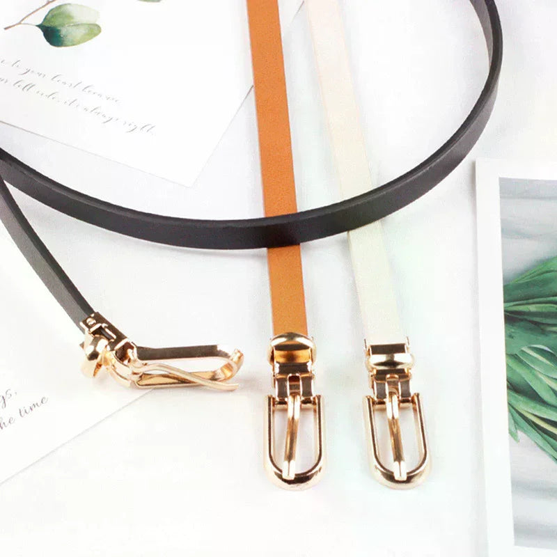 Fashion Black White Gray Women Belts Thin Skinny Waistband Pin Buckle