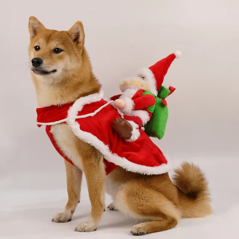 Santa Claus Riding Suit Pet Christmas Dog Cat Clothing Clothes Small